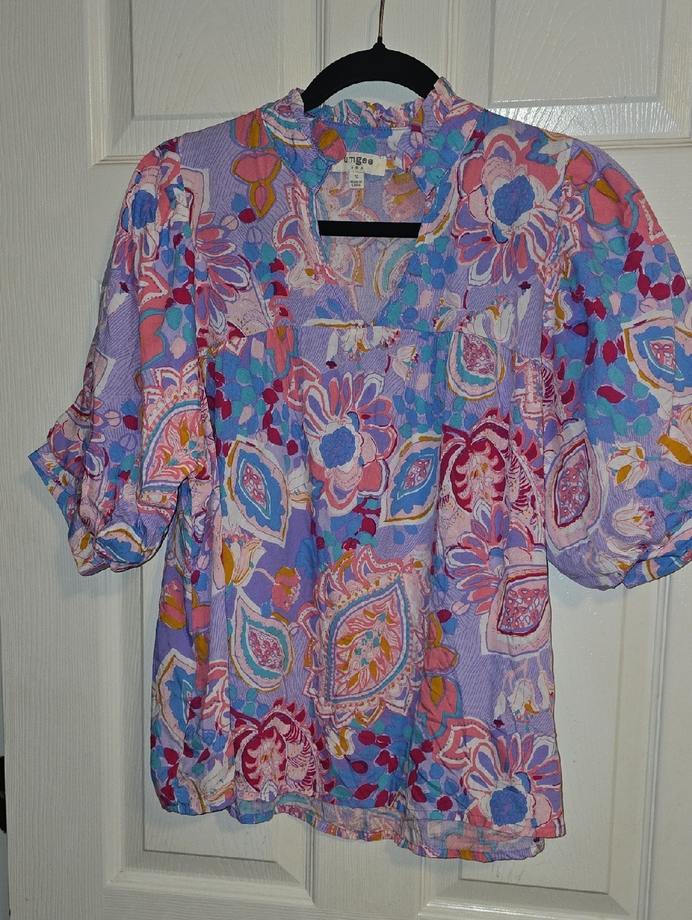 Umgee Lavender Multicolor Paisley Floral Peasant Blouse